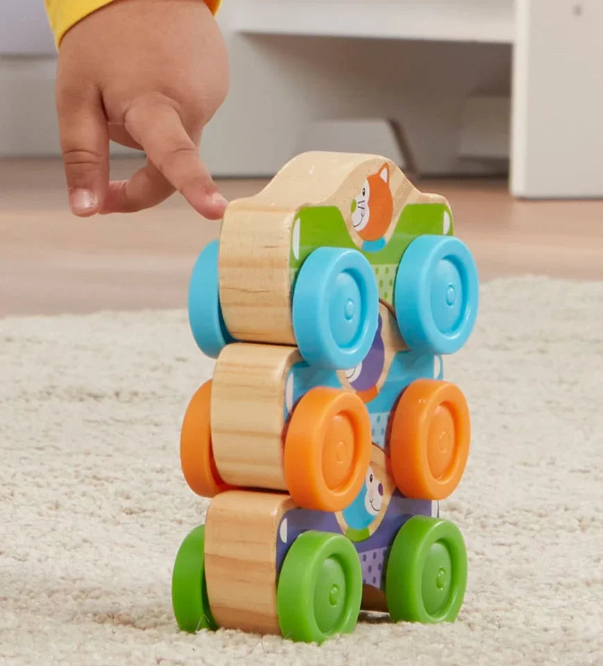 Wooden animal stacking cars