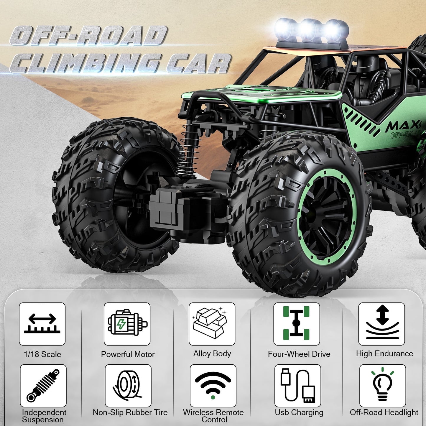 1:16 Scale Ready to Run Fast Remote Control Car, High Speed Jump RC Monster Truck, Off Road RC Cars, 4WD All Terrain RTR RC Truck with 2 LiPo Batteries for Boys and Adults