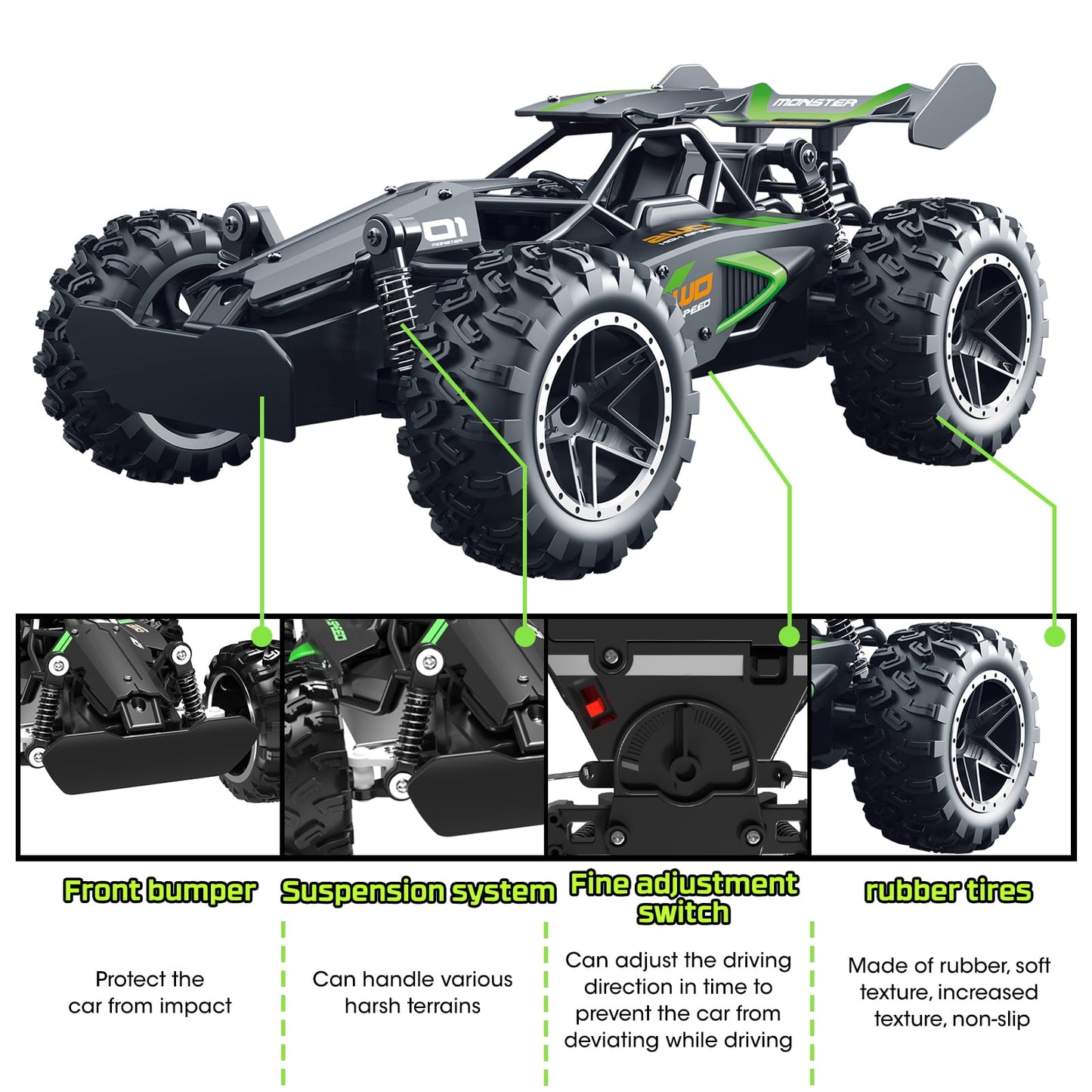 LOHEER Remote Control Car, 1:18 High Speed RC Cars, 20+ km/h Toy for Boys & Girls Gifts for Kids