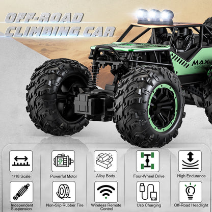 1:16 Scale Ready to Run Fast Remote Control Car, High Speed Jump RC Monster Truck, Off Road RC Cars, 4WD All Terrain RTR RC Truck with 2 LiPo Batteries for Boys and Adults