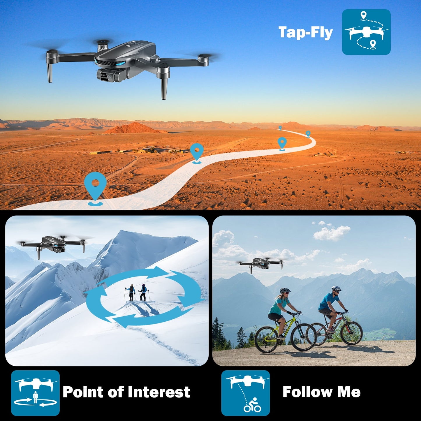Loheer G09 GPS Drone with Camera for Adults 4k, RC Quadcopter Auto Return Home, 2 Batteries, Black