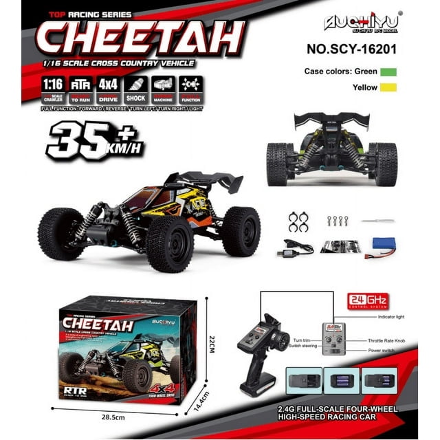 1:16 Scale Ready to Run Fast Remote Control Car, High Speed Jump RC Monster Truck, Off Road RC Cars, 4WD All Terrain RTR RC Truck with 2 LiPo Batteries for Boys and Adults