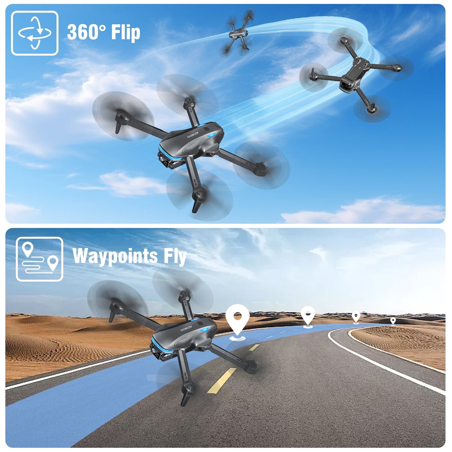 Drone With Camera 1080P for Kids And Adults, RC Quadcopter Drone with Altitude Hold, Mini Drone With One Key Start, Waypoint Fly, Headless Mode, 3D Flip, 3 Speeds, Remote Control Drone for Beginners