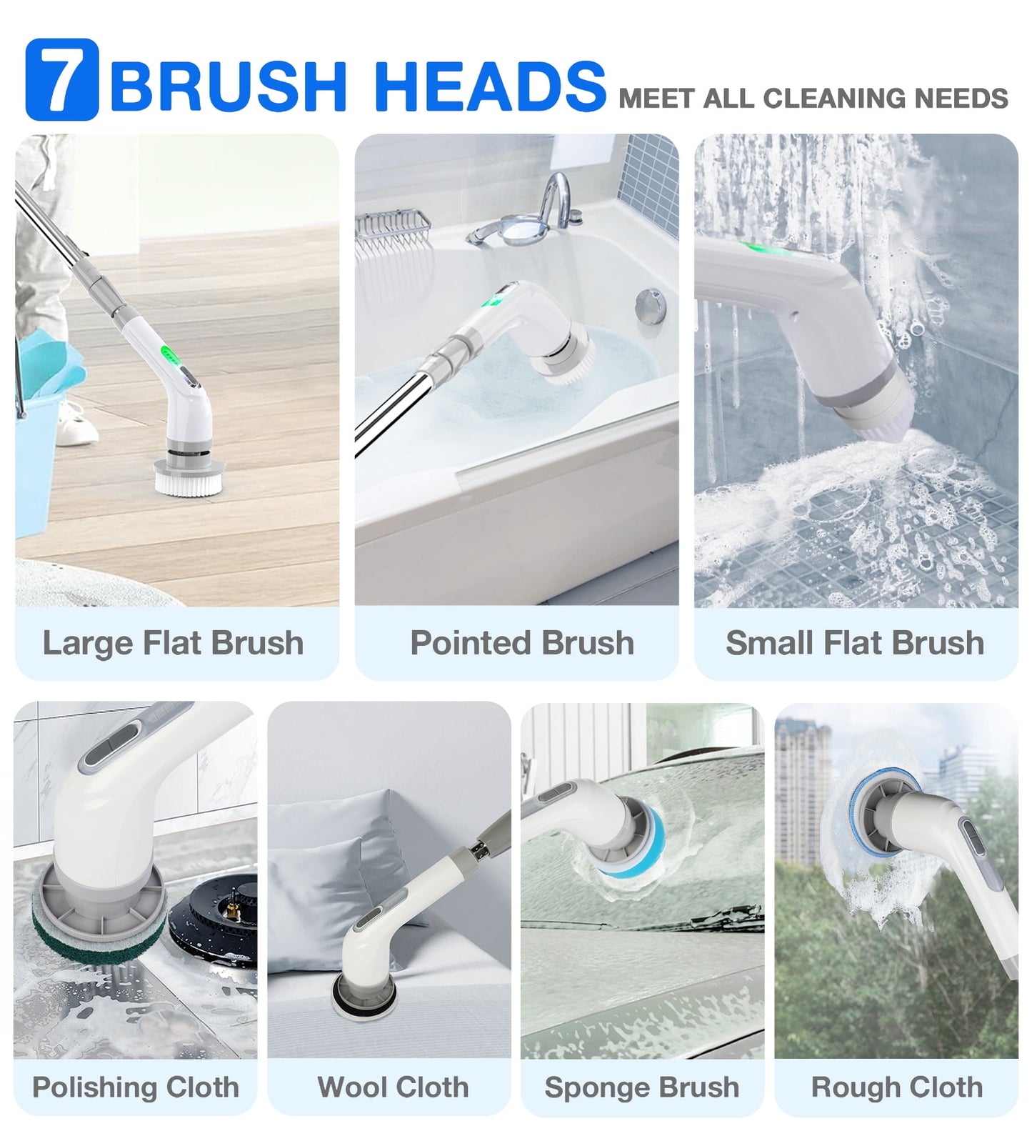 LOHEER Electric Spin Scrubber, Cordless Cleaning Brush Scrubber for Bathroom & Shower,Bathtub,Glass,Car, 3 Adjustable Size,7 Replaceable Brush Heads