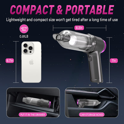 Loheer Car Vacuum Cleaner, 16000PA Portable Handheld Vacuum Cordless, with Brushless Motor, Grey
