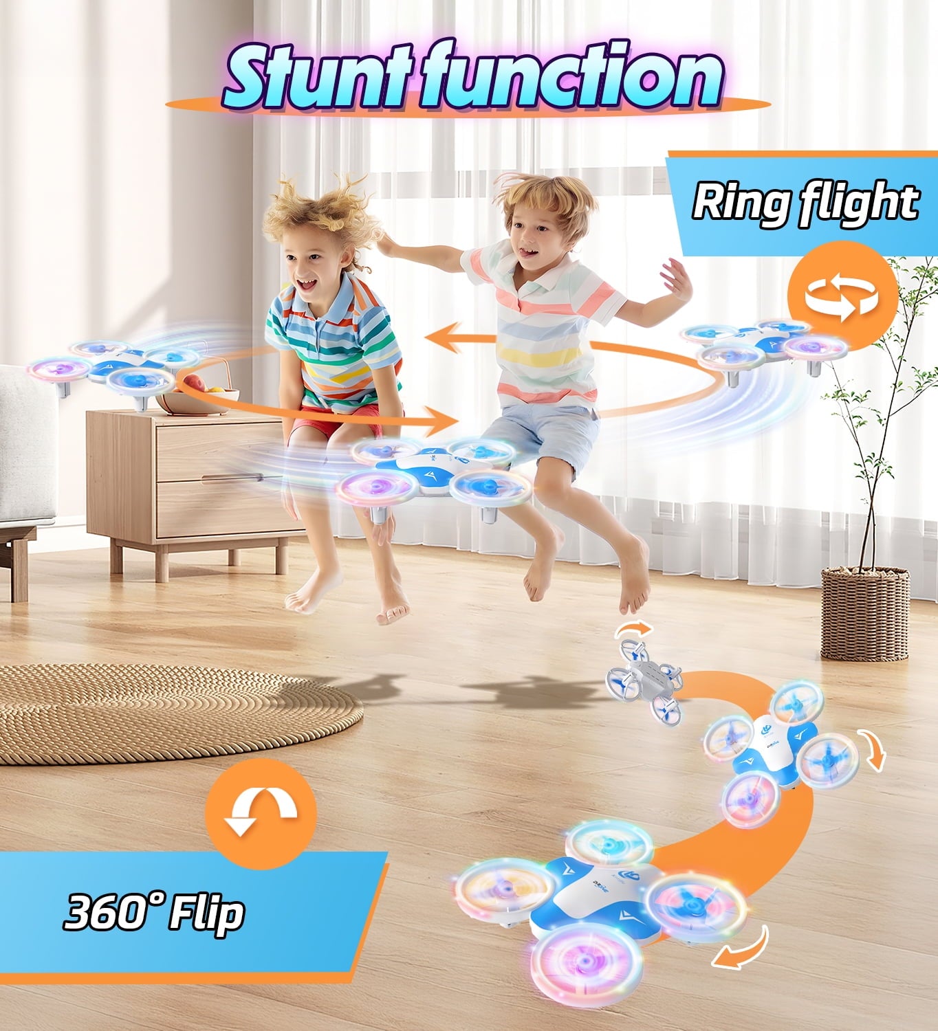 Loheer Mini Drone for Kids, LED RC Drone with 360 Flips, Small RC Quadcopter Flying Toy for Kids, Blue