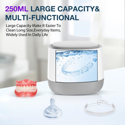Loheer Ultrasonic Retainer Cleaner Machine, 45kHz Dentures Cleaner for Mouth Guards, Braces, Toothbrush Heads, Jewelry, 4 UV Lights, 250ML Capacity
