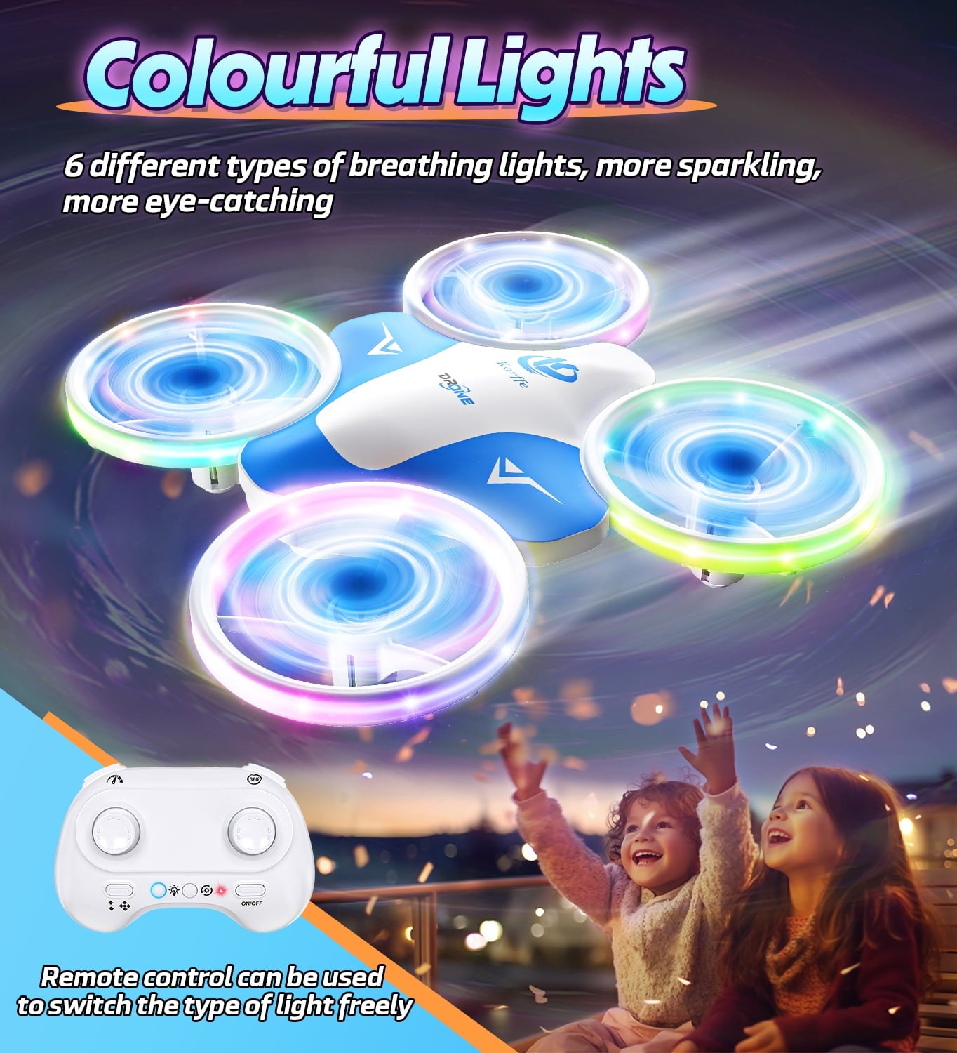 Loheer Mini Drone for Kids, LED RC Drone with 360 Flips, Small RC Quadcopter Flying Toy for Kids, Blue