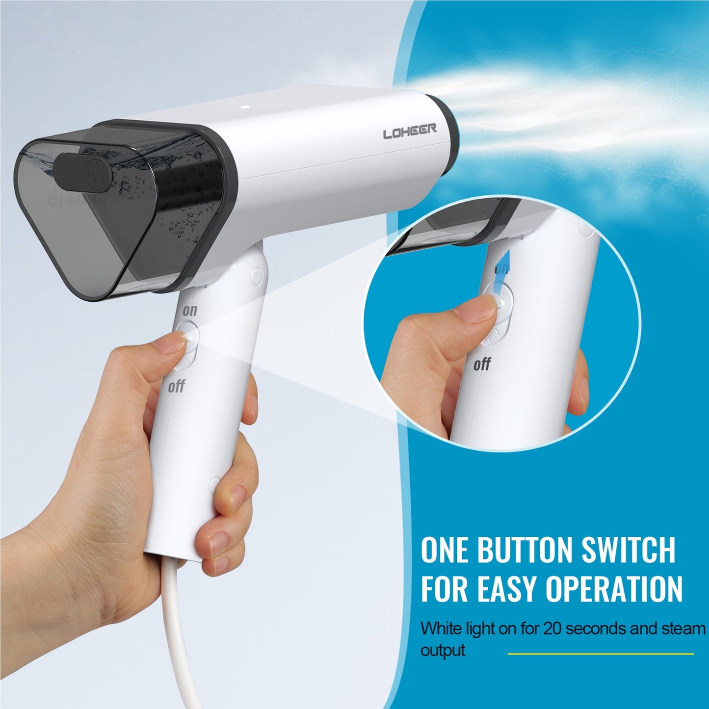 LOHEER Travel Steamer for Clothes 1000W , Foldable Handheld Garment Steamer Fabric Wrinkle Remover