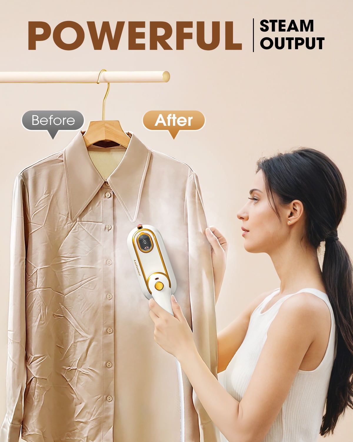 LOHEER Travel Steamer for Clothes, 1300W Portable Steam Iron, 15s Fast Heat-up, Clothes Steamer
