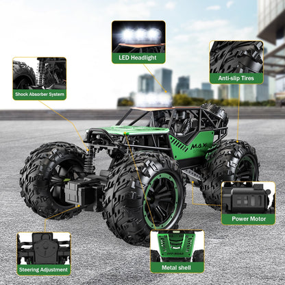 1:16 Scale Ready to Run Fast Remote Control Car, High Speed Jump RC Monster Truck, Off Road RC Cars, 4WD All Terrain RTR RC Truck with 2 LiPo Batteries for Boys and Adults