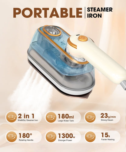 LOHEER Travel Steamer for Clothes, 1300W Portable Steam Iron, 15s Fast Heat-up, Clothes Steamer