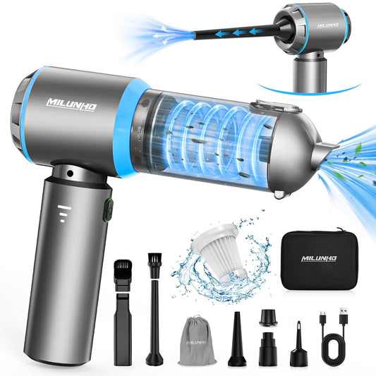 Car Vacuum Portable Cordless with Brushless Motor, 15000PA Powerful Suction and 4-in-1 Compressed Air Duster & Air Blower & Pump Handheld Vacuum Cordless,Vacuum for Home Pet Hair, Blue