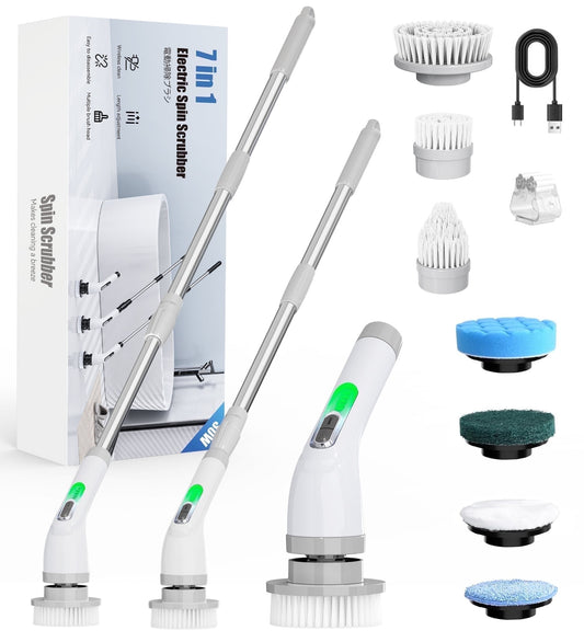 LOHEER Electric Spin Scrubber, Cordless Cleaning Brush Scrubber for Bathroom & Shower,Bathtub,Glass,Car, 3 Adjustable Size,7 Replaceable Brush Heads