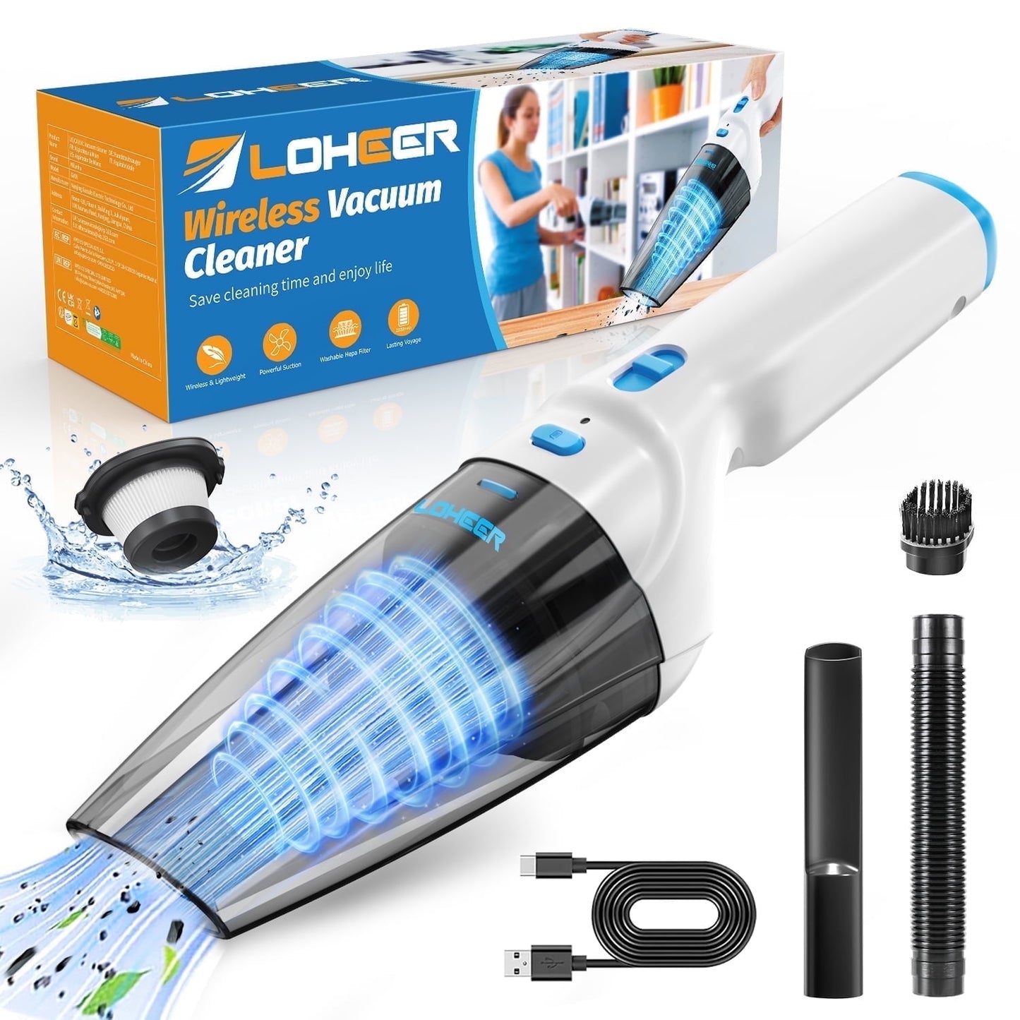 Loheer Handheld Vacuum Cordless, 9.5KPA Hand Vacuum, Portable Lightweight for Home Car Pet, New
