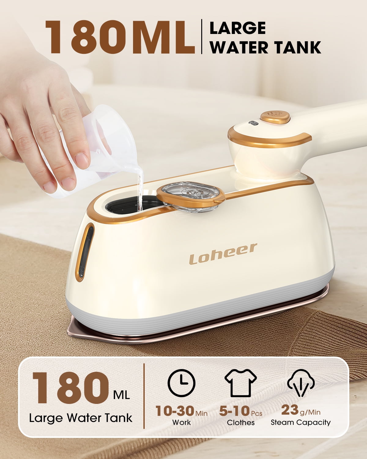 LOHEER Travel Steamer for Clothes, 1300W Portable Steam Iron, 15s Fast Heat-up, Clothes Steamer