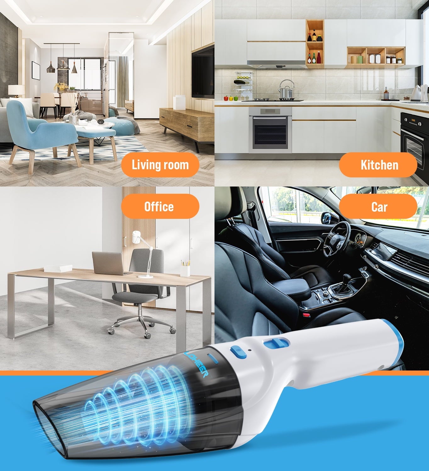 Loheer Handheld Vacuum Cordless, 9.5KPA Hand Vacuum, Portable Lightweight for Home Car Pet, New