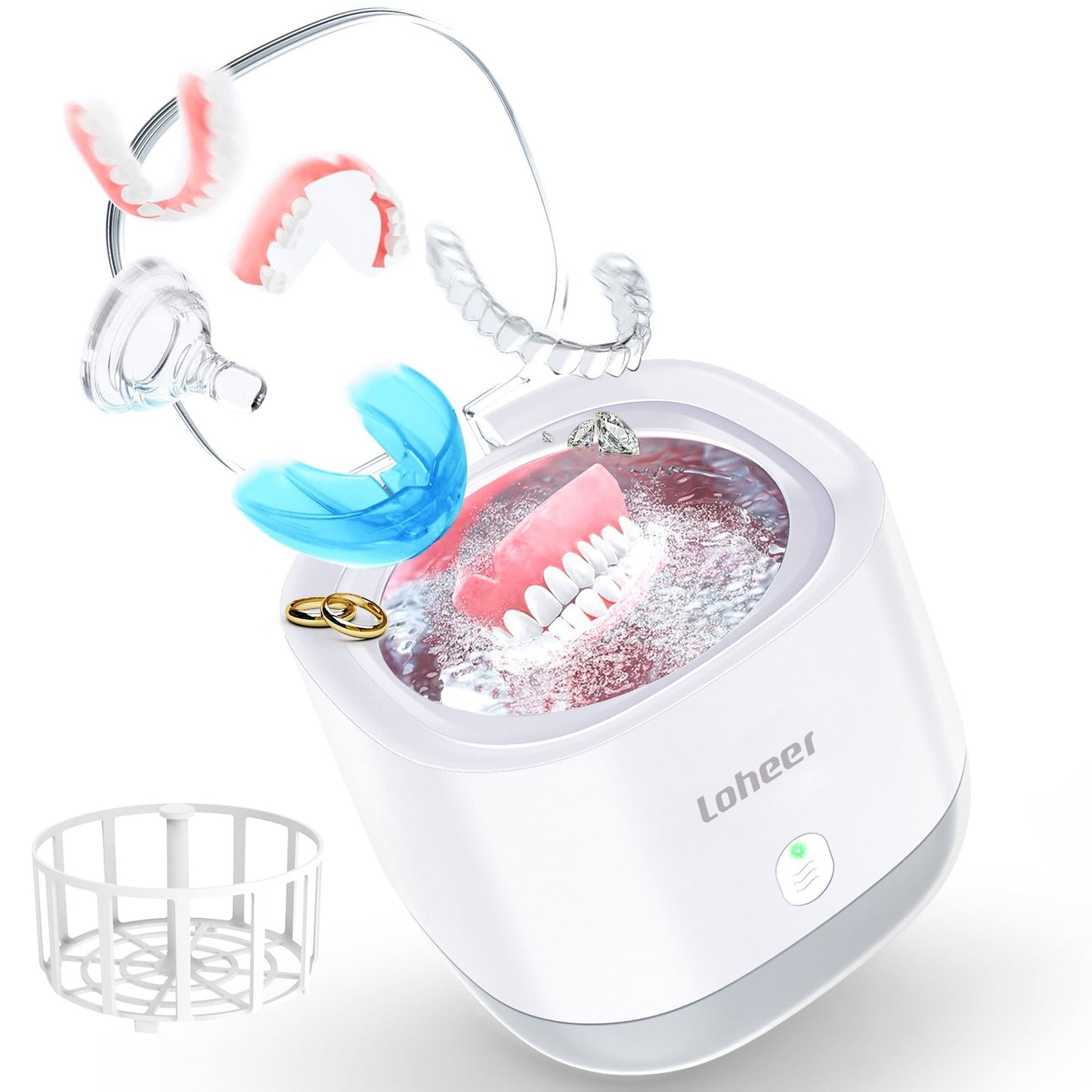 Loheer Ultrasonic Retainer Cleaner 45kHz, 250ML Retainer Cleaner Machine for Denture, Mouth Guard, Aligner