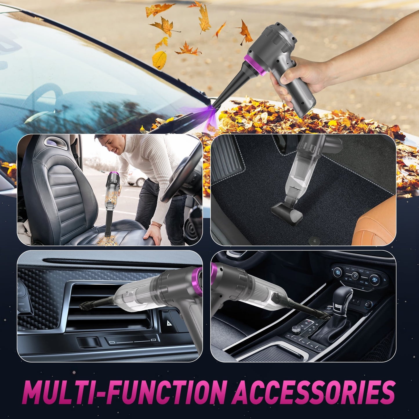 Loheer Car Vacuum Cleaner, 16000PA Portable Handheld Vacuum Cordless, with Brushless Motor, Grey