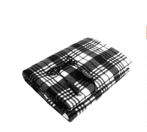 Heated Car Blanket - 12-Volt Electric Blanket for Car, Truck, SUV, or RV - Portable Heated Throw - Camping Essentials by Loheer (Black/White Plaid)