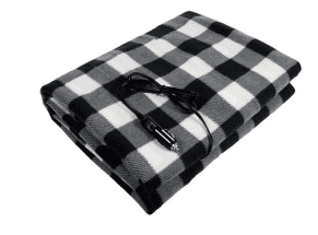 Heated Car Blanket - 12-Volt Electric Blanket for Car, Truck, SUV, or RV - Portable Heated Throw - Camping Essentials by Loheer (Black/White Plaid)